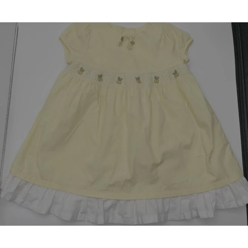 Vintage Gymboree Dress Girls Size 18-24 Months Yellow Smocked Embroidered Lemons